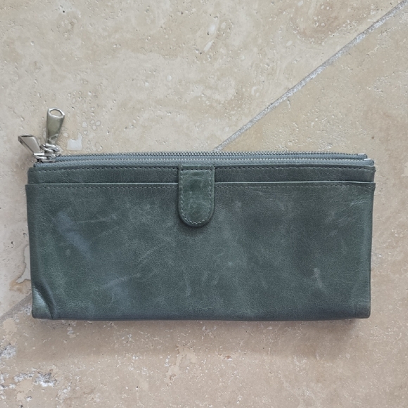 Distresses Light Green Leather Wallet By HOBO - Picture 1 of 8